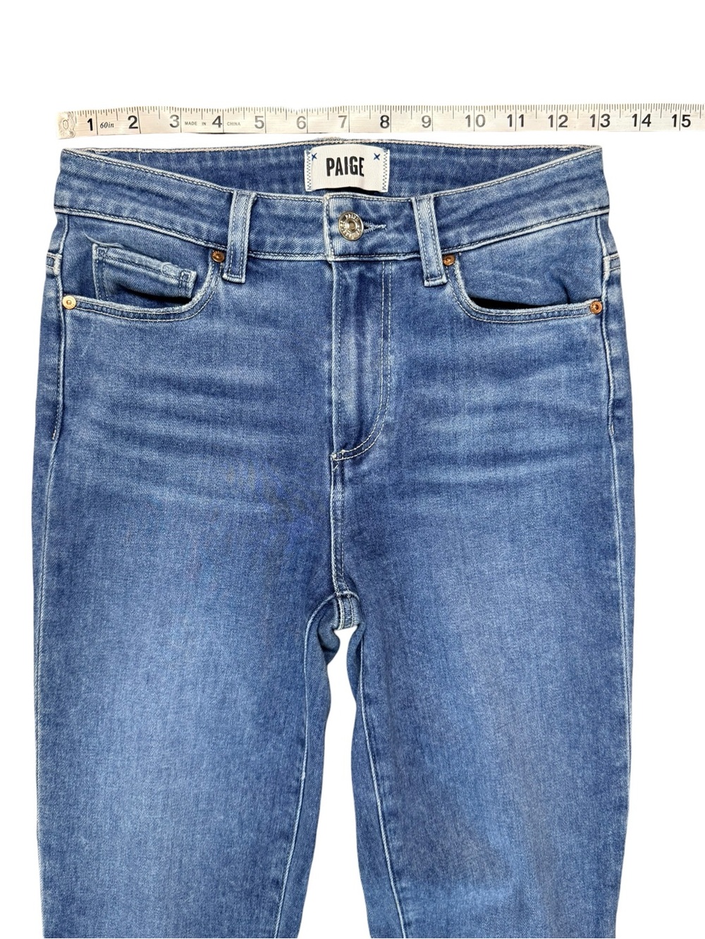 PAIGE Claudine High Rise Crop Flare Raw Hem Jeans Medium Wash Size 26 - Picture 6 of 9